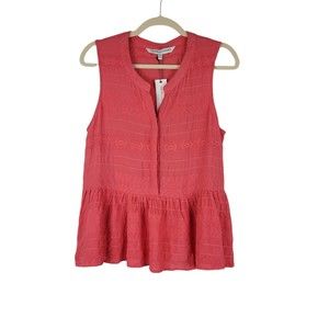 Cupcakes and Cashmere Embroidered Sleeveless Peplum Tank Top Coral Size M NWT